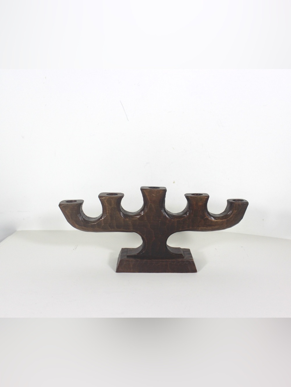 Vintage Carved Wood Candelabra Handmade Wooden Candle Holder Scandinavian Folk